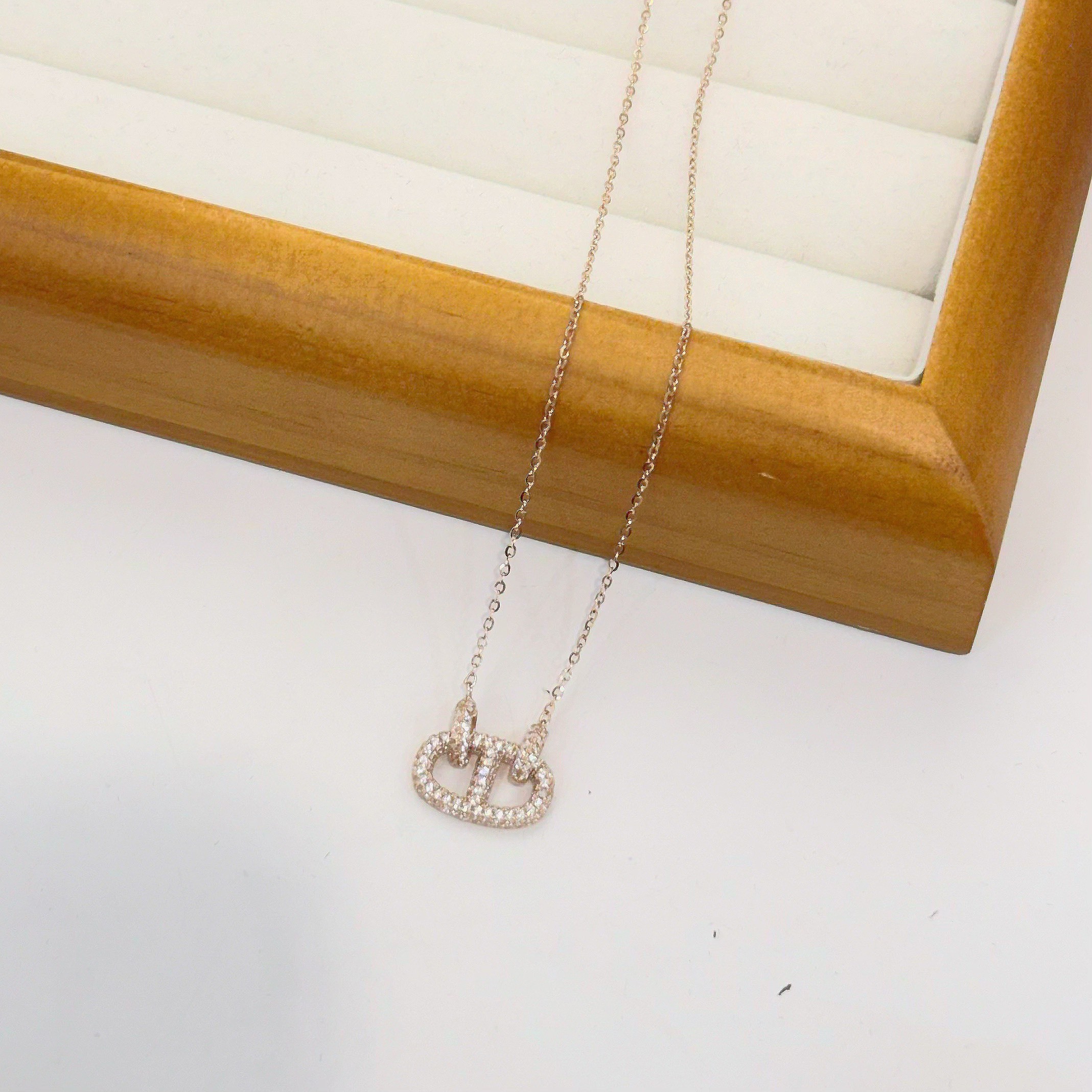 Y05【輕奢】滿鑽豬鼻雙扣純銀鎖骨鏈