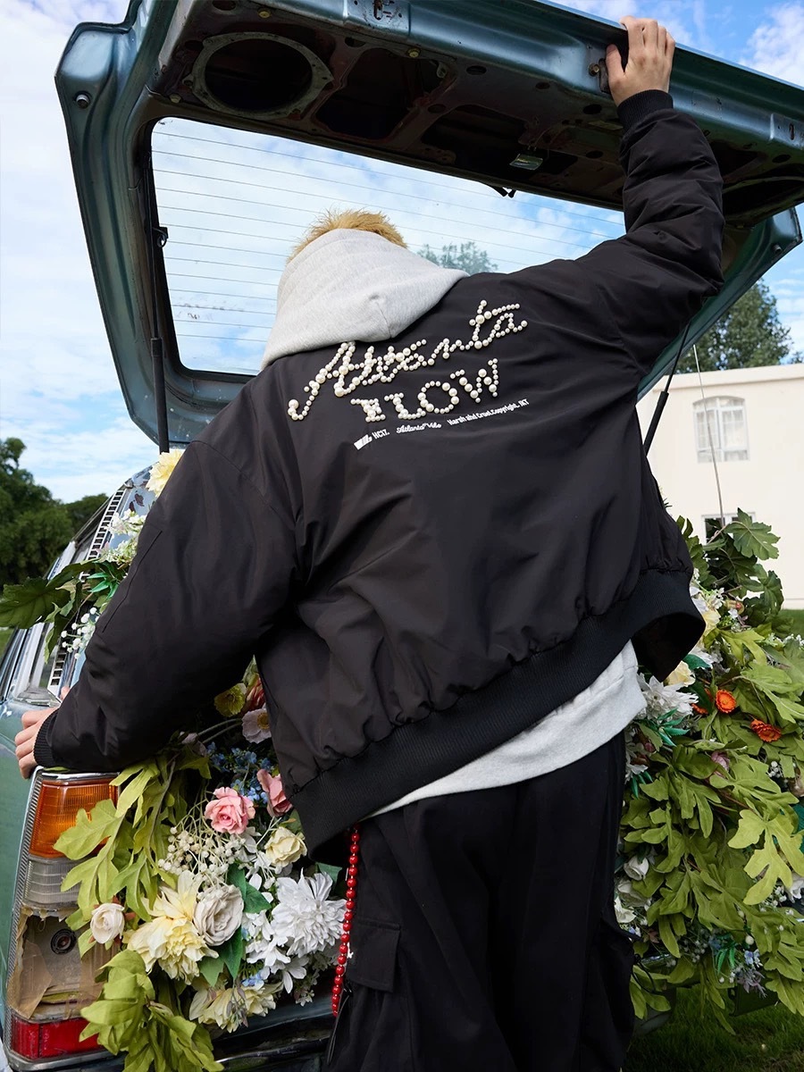 harsh and cruel cleanfit字體排版珍珠繡長袖MA-1飛行員夾克外套