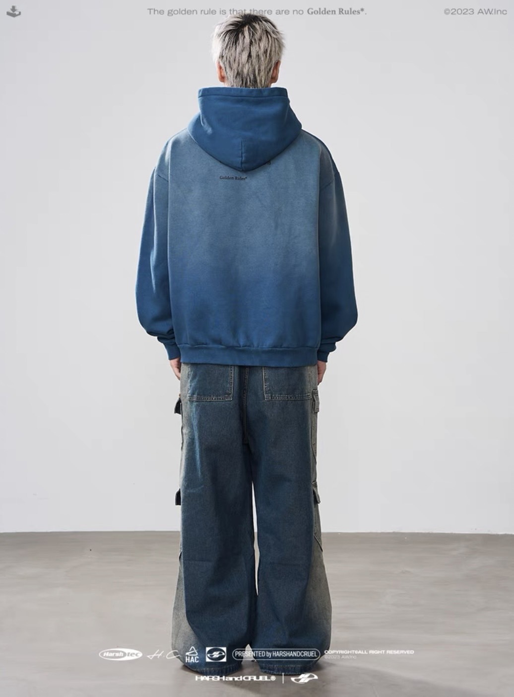 harsh and cruel 漸層洗水印花情侶連帽衛衣