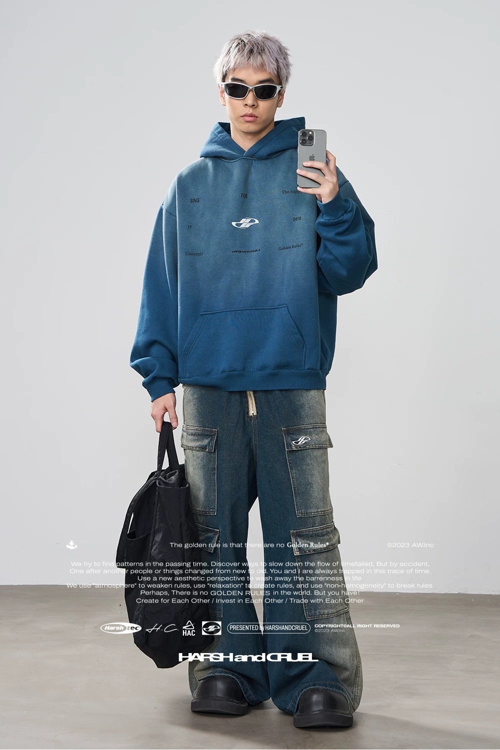 harsh and cruel 漸層洗水印花情侶連帽衛衣