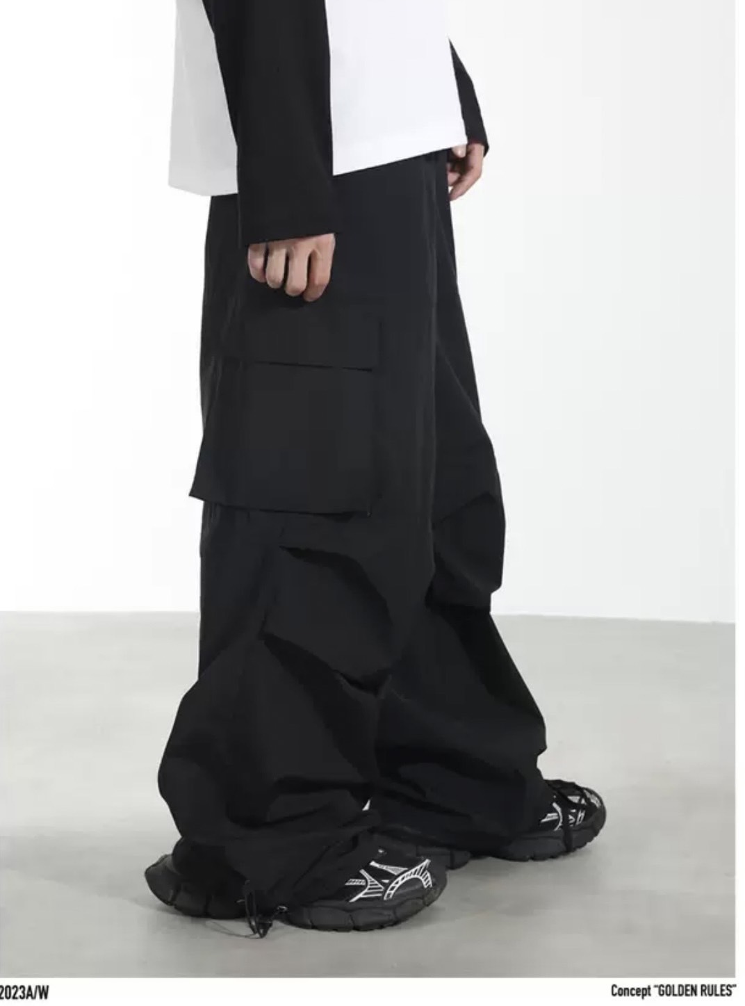 harsh and cruel 美式街頭尼龍布料登山扣口袋直筒工裝褲