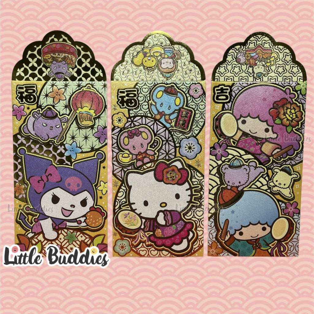 港版Sanrio/角落生物/Snoopy/蠟筆小新/ 芝麻街 2023新年 金色燙金吉福富長利是封 8個/包