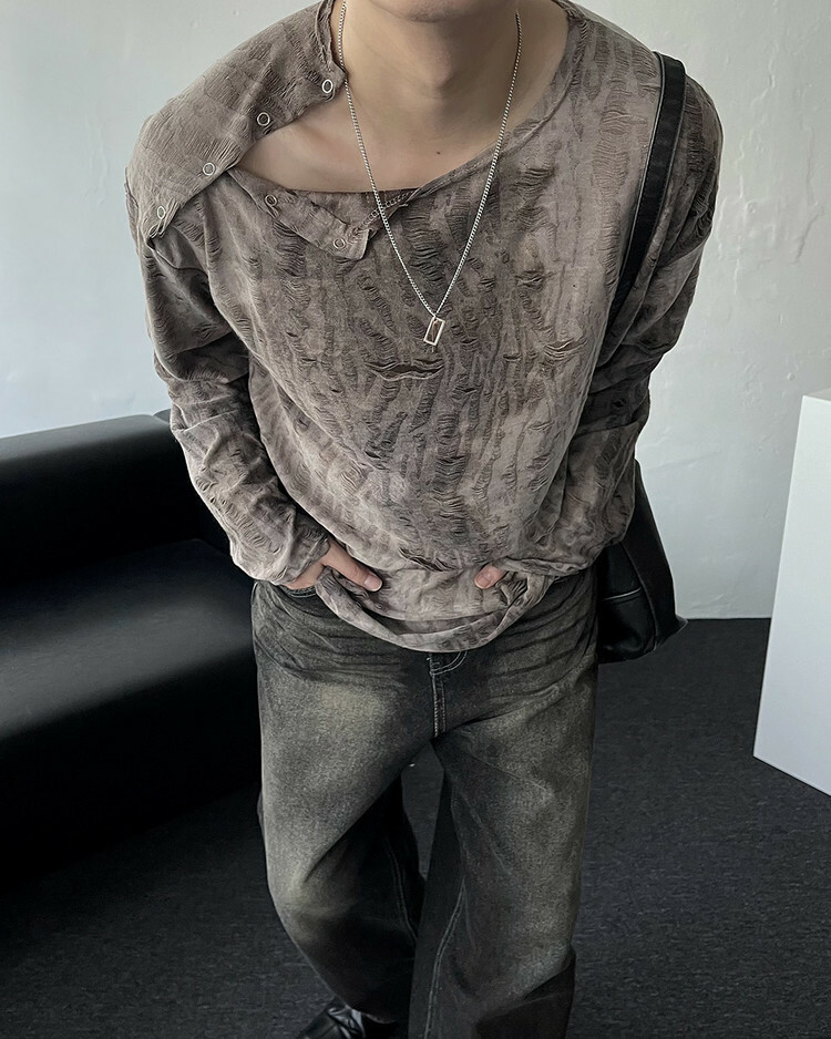 染色按扣長袖上衣