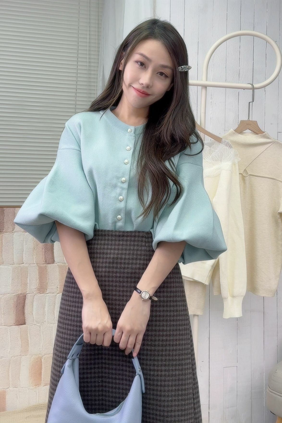 TOP#6597 ♡花朵袖針織外套♡