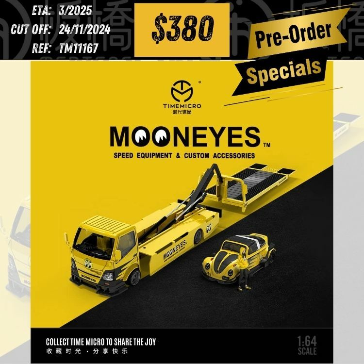 PO-$380 * Time Micro * 1:64 VW Beetle Mooneyes + H300 Tow Truck Mooneyes Set [OD14/11]