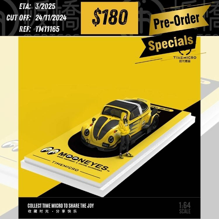 PO-$180 * Time Micro * 1:64 VW Beetle Mooneyes w/figure [OD14/11]