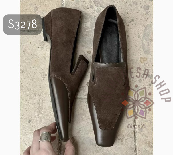 S3278 - 全真皮羊皮復古車線尖方頭平底鞋