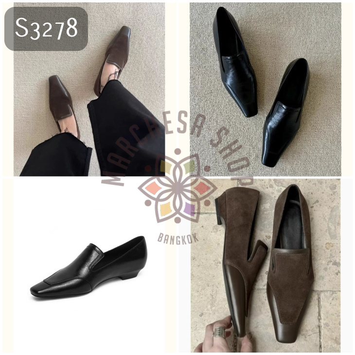 S3278 - 全真皮羊皮復古車線尖方頭平底鞋