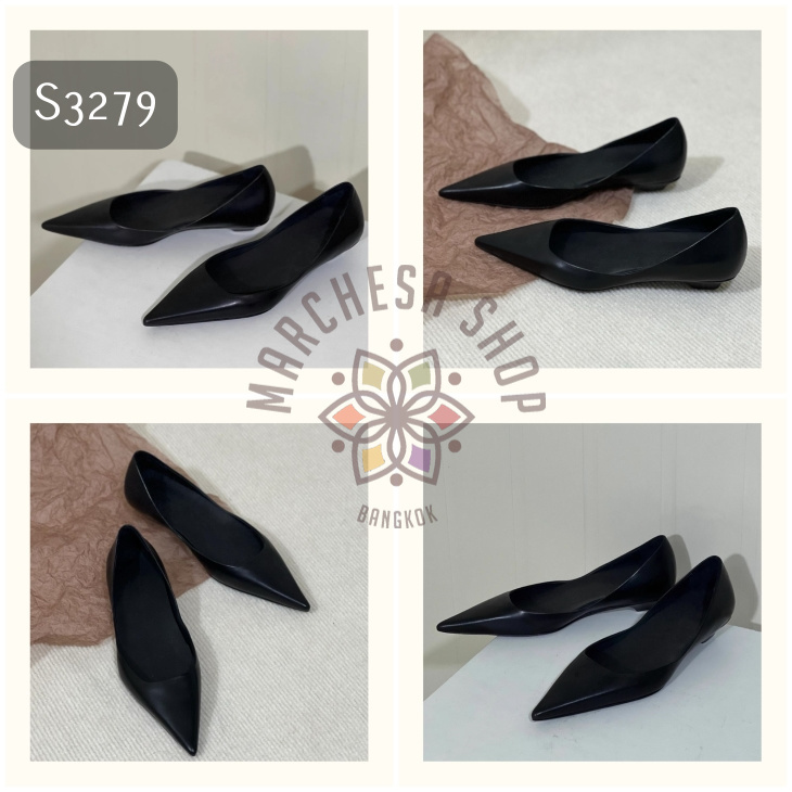 S3279 - 全真皮羊皮側V尖頭平底鞋