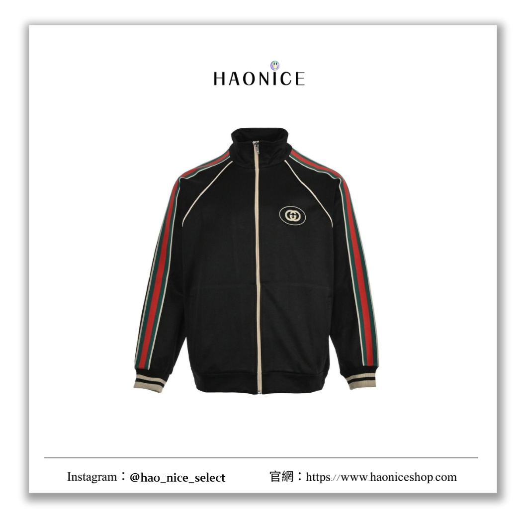 【NICE 歐美日韓代購】100%正品 GUCCI 義大利精品🇮🇹彩色條紋織帶貼飾拉鍊外套 夾克