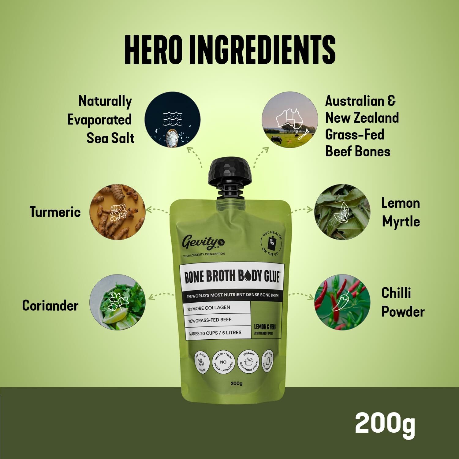 Gevity Rx 草飼大骨湯濃縮精華-檸檬香草  隨身包裝200g(best before 28/11/2025)