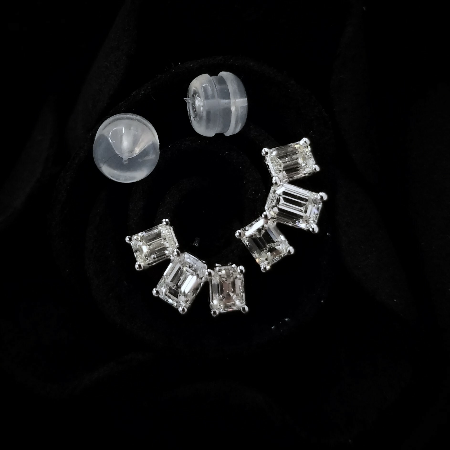 全新18K白金98份方形鑽石耳環