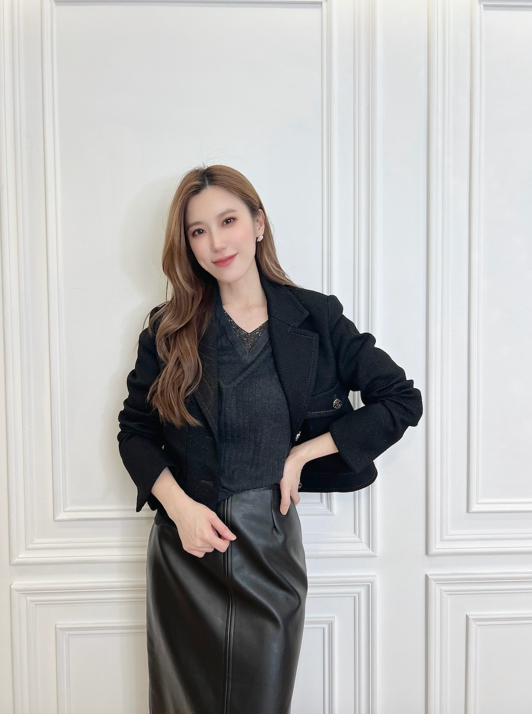 大牌細閃感翻領外套