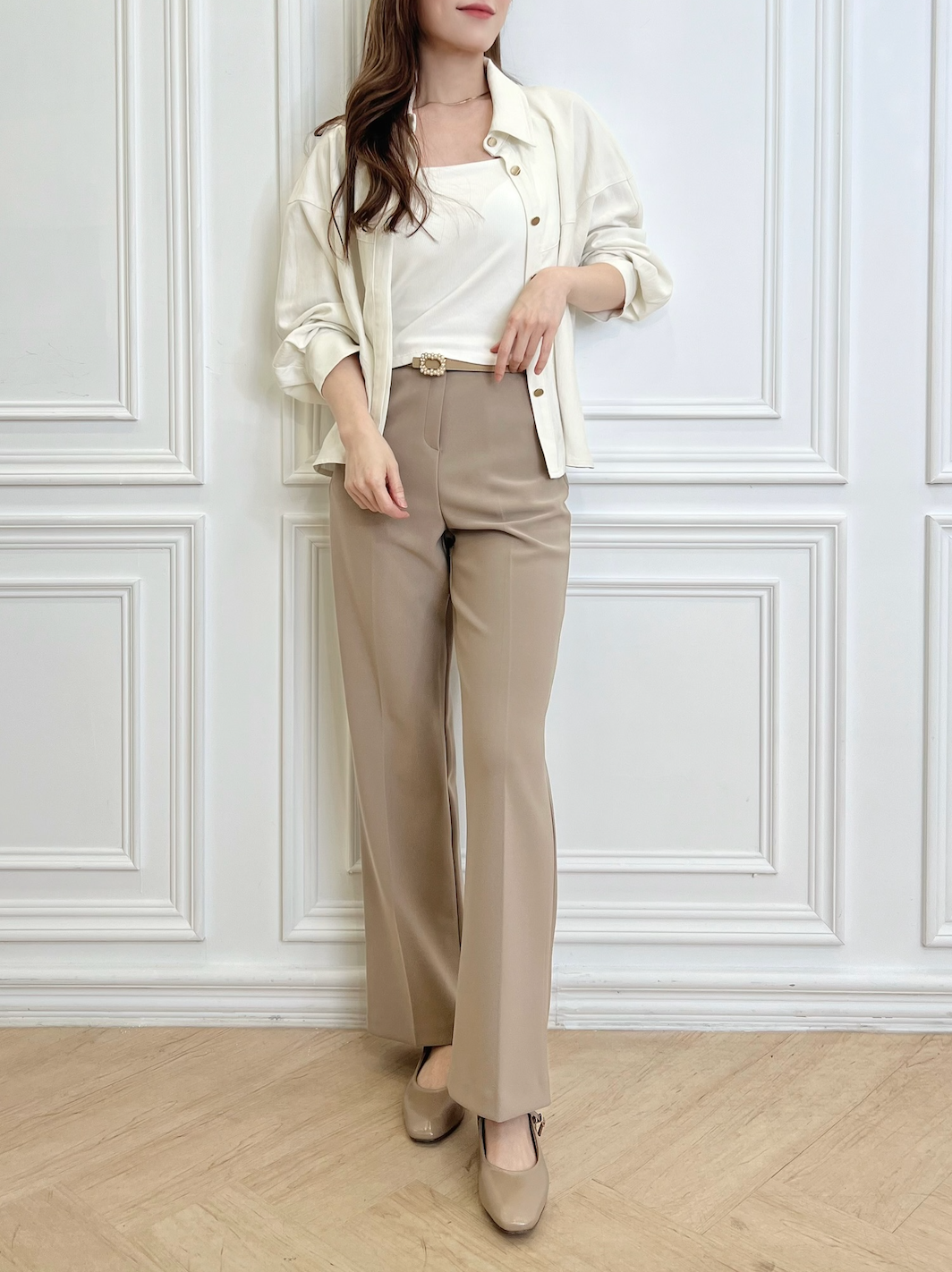 波紋面料隱藏釦素面襯衫