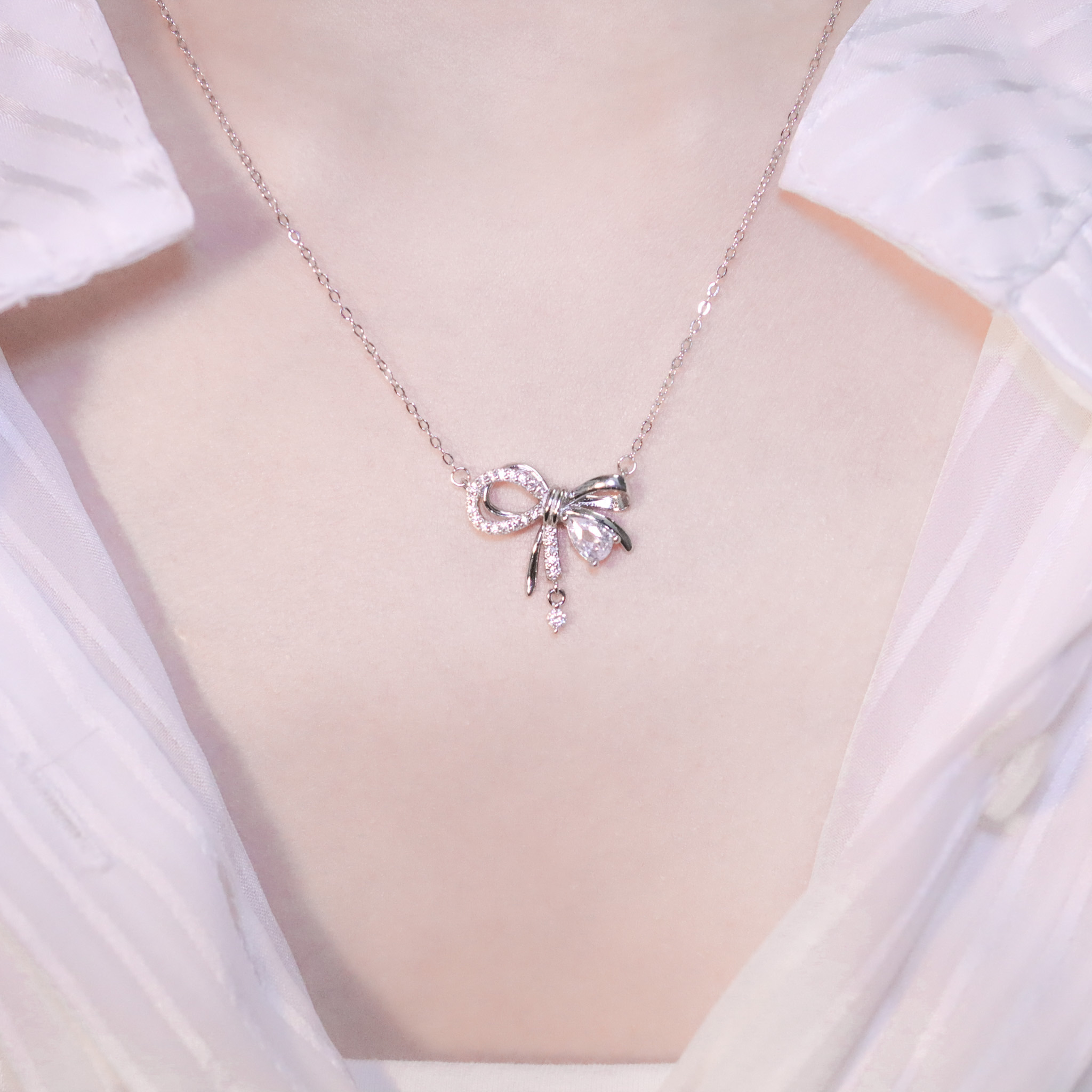 | 925 Silver・White Gold | Wish Bow Necklace | NE1251 |