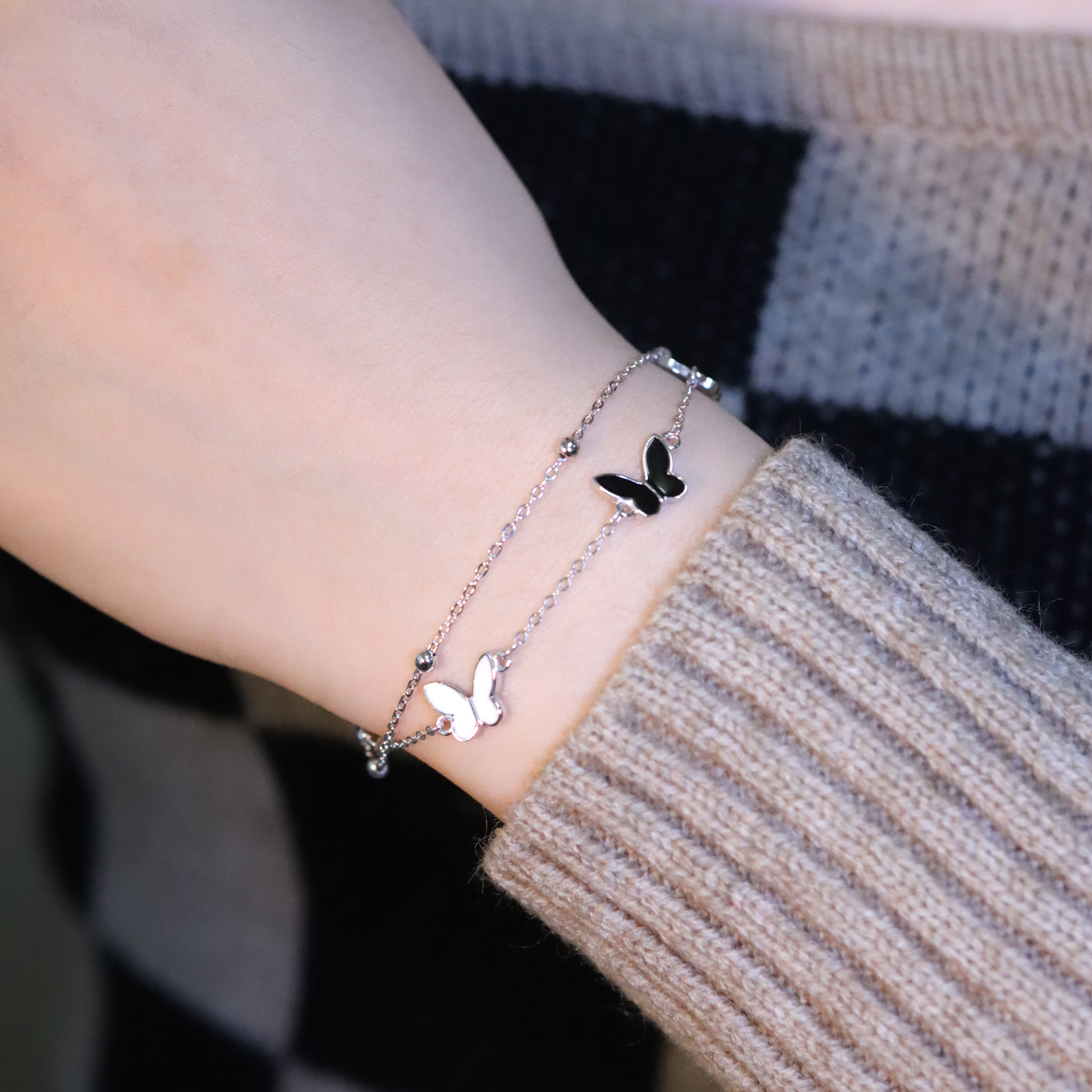 | 925純銀・白金・ 玫瑰金 | 蝶願天使雙層手鏈(銀/玫瑰金) | BR1180 |