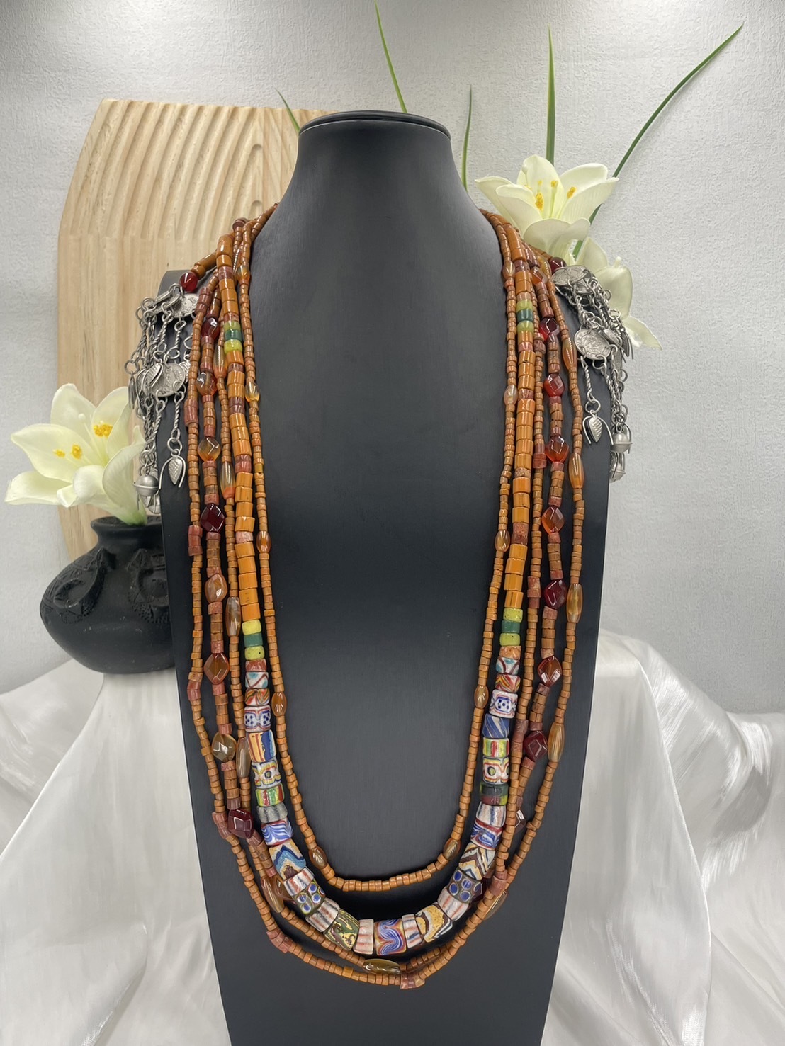 W-No.55傳統花珠五條式複串長鍊80cm