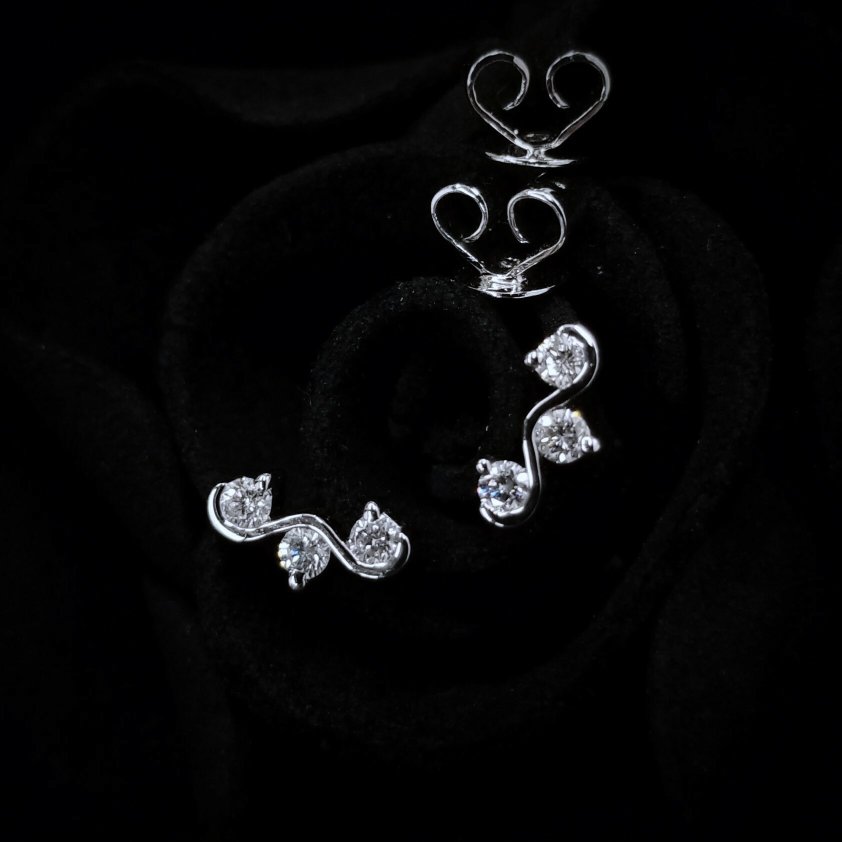 全新18K白金12份鑽石耳環