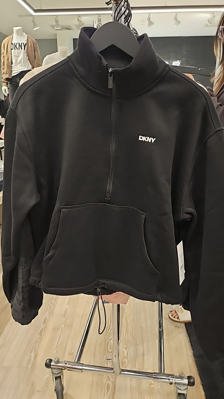 [S] DKNY HALF ZIP FLEECE PULLOVER,BLACK/WHITE, DP4T1068-BLW (SD1136)