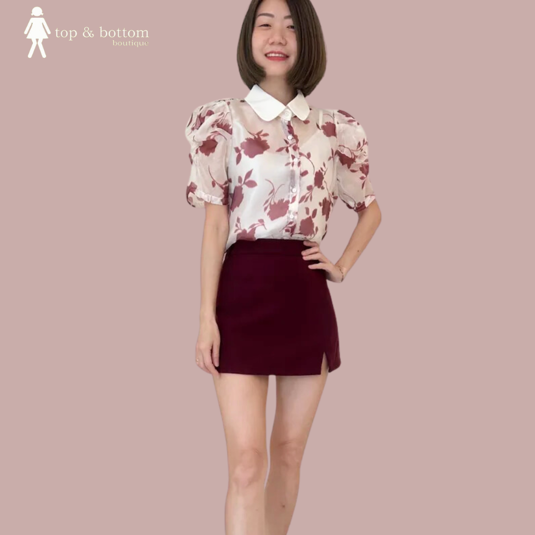 ORGANZA FLORAL BUTTON BLOUSE