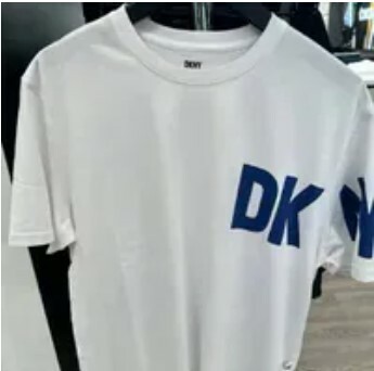 [IMPERFECTION] DKNY MEN'S ASYMMETRICAL LOGO T-SHIRT,WHITE, M1312014-WHT [FINAL SALE] (SDF1654)