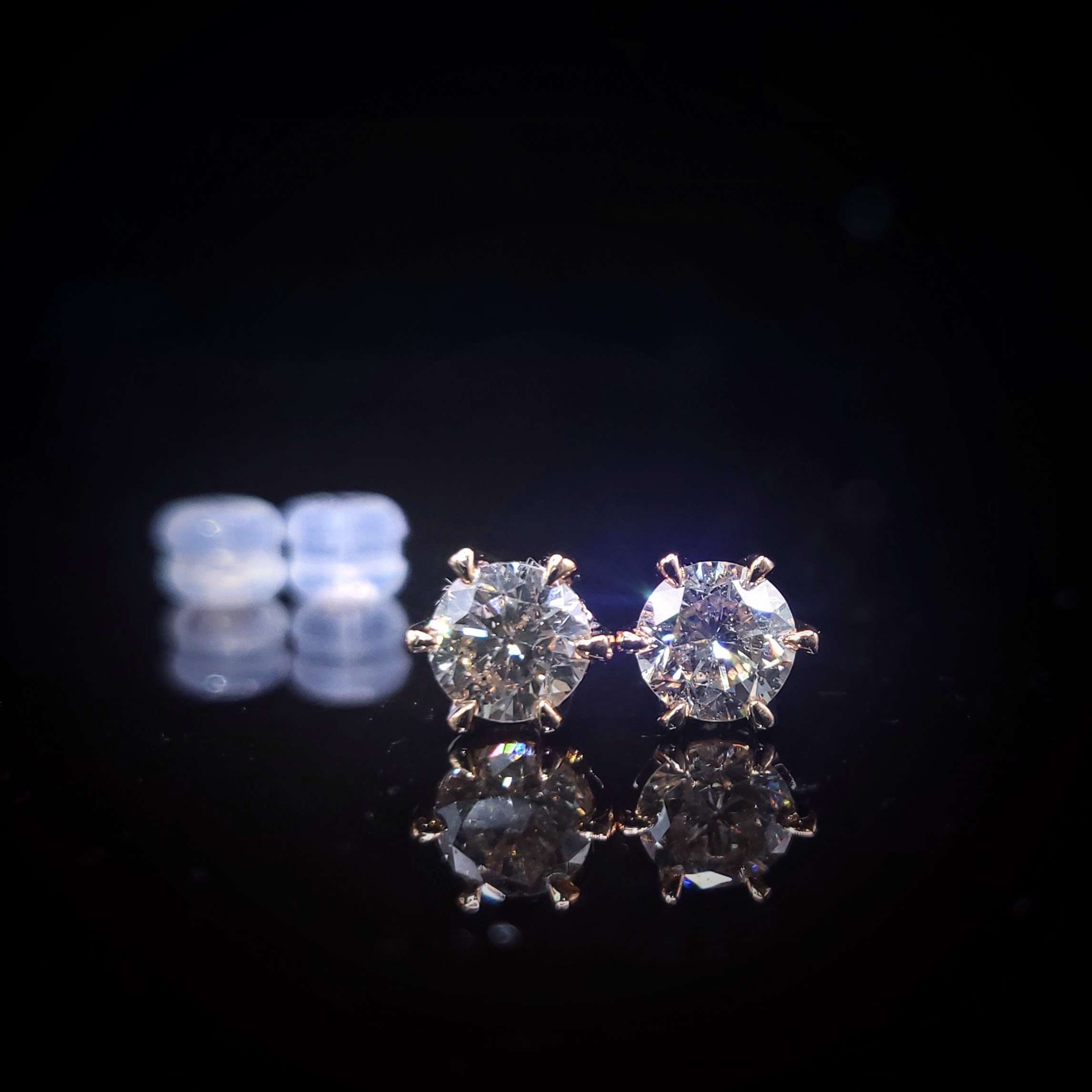 全新18K玫瑰金【主石1卡33份鑽石】6爪耳環