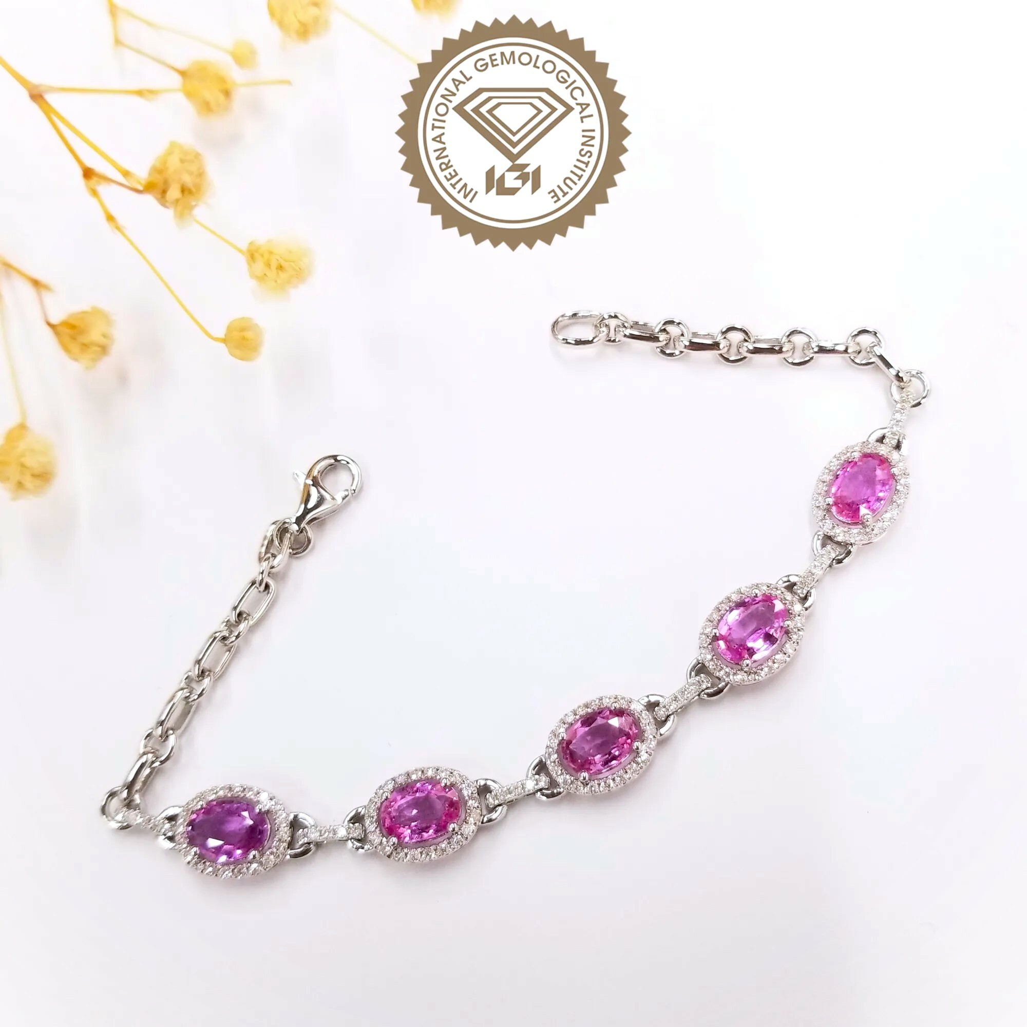 18K White Gold 4.24ct Pink Sapphire and Diamond Bracelet