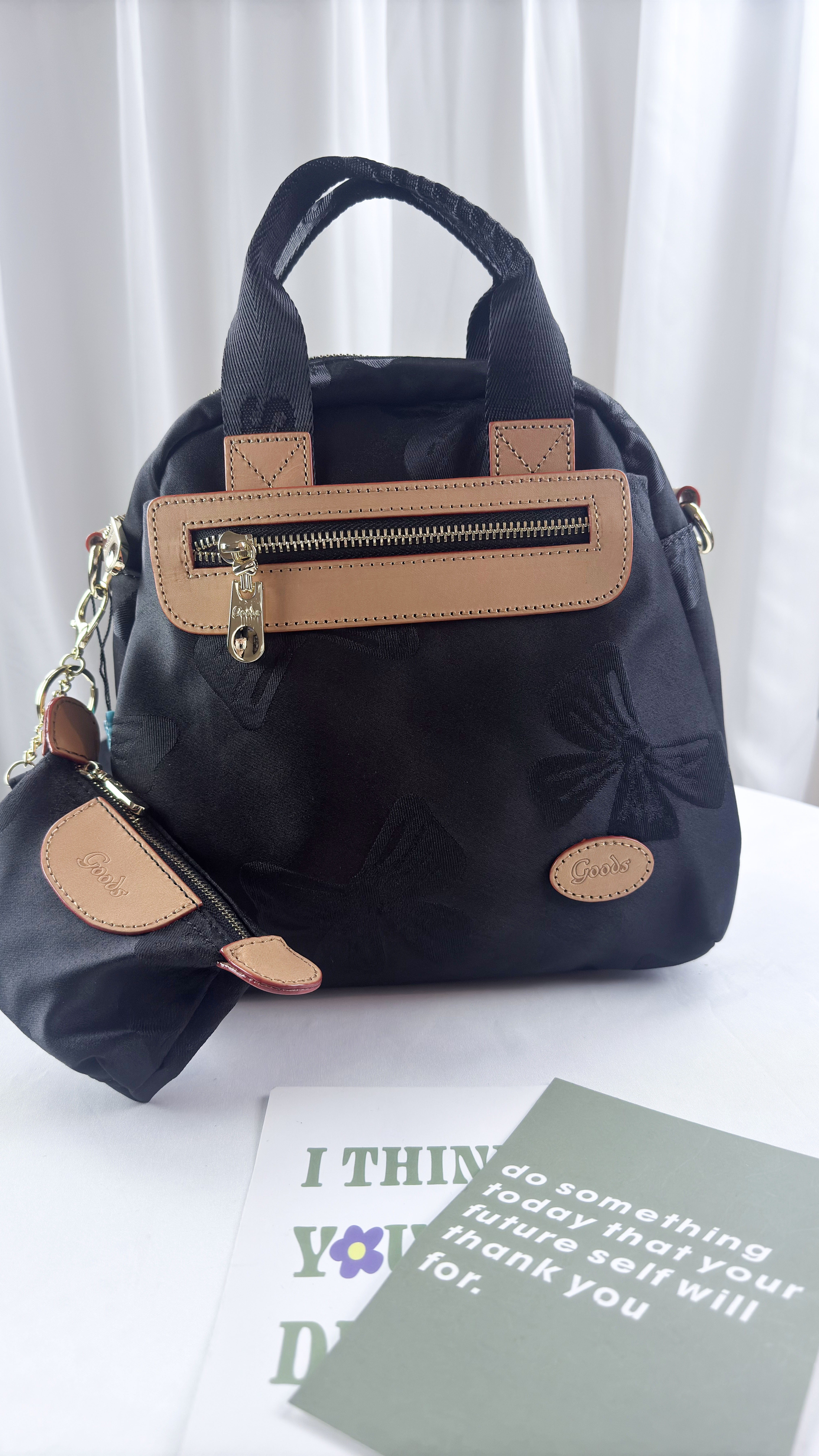 GOODS 蝴蝶拼接黑防潑水三用後背包 / 側背包 / 手提包  附零錢包  #2750