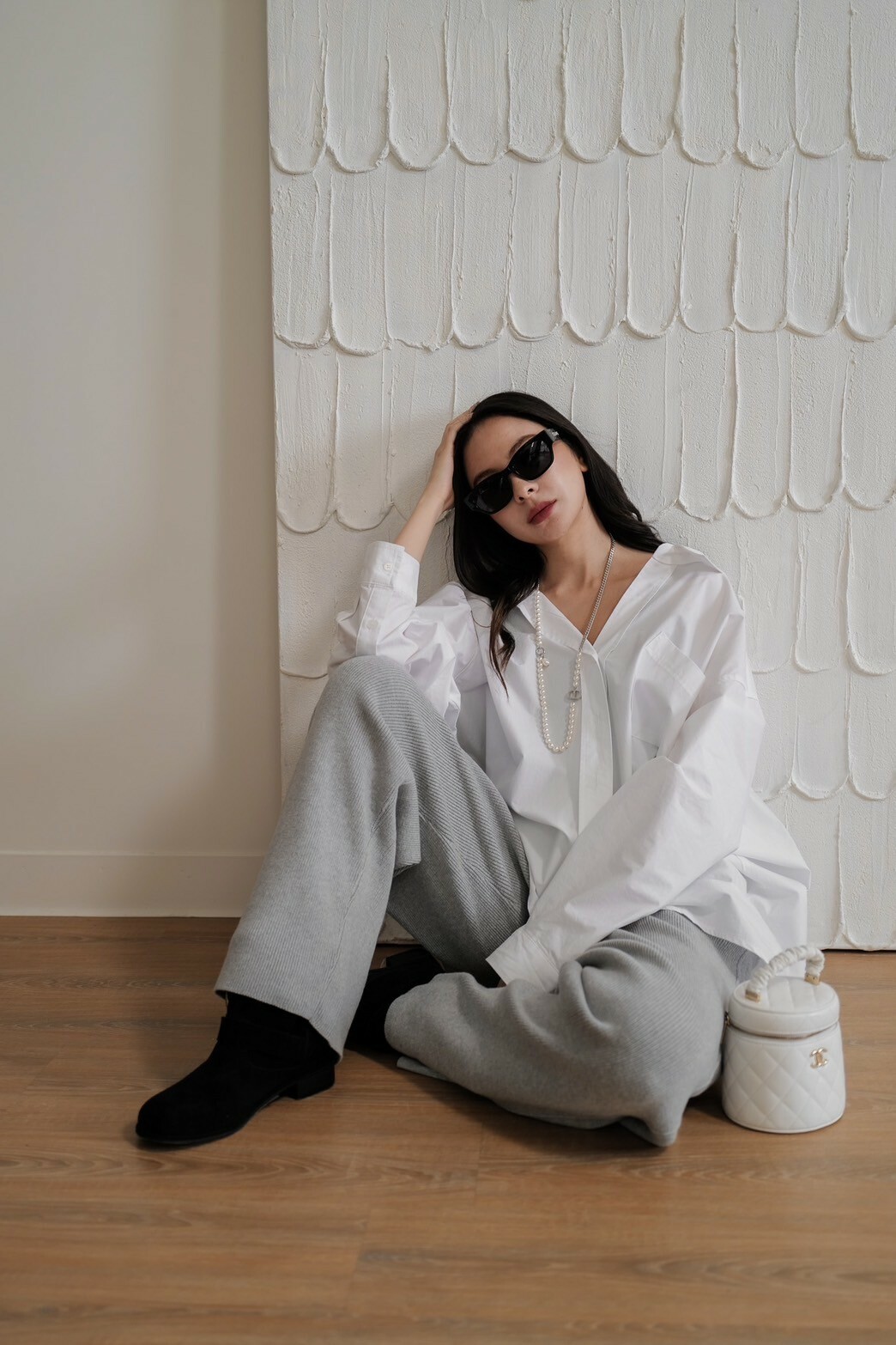 舒適針織長腿褲_AMISSA（灰）