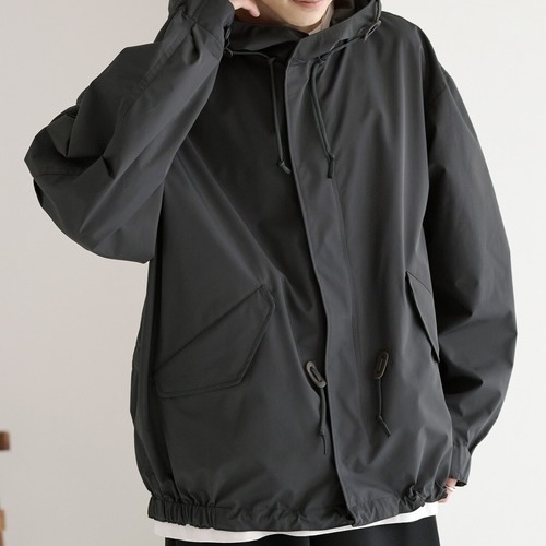 日本 防水 防風外套 連帽抽繩 鈕扣拉鍊兩用 縮口 兩色
