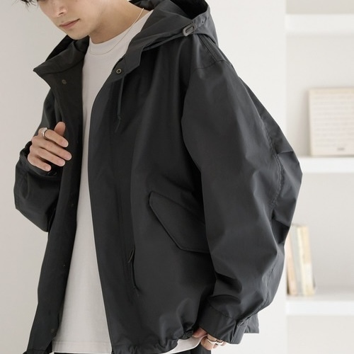 日本 防水 防風外套 連帽抽繩 鈕扣拉鍊兩用 縮口 兩色