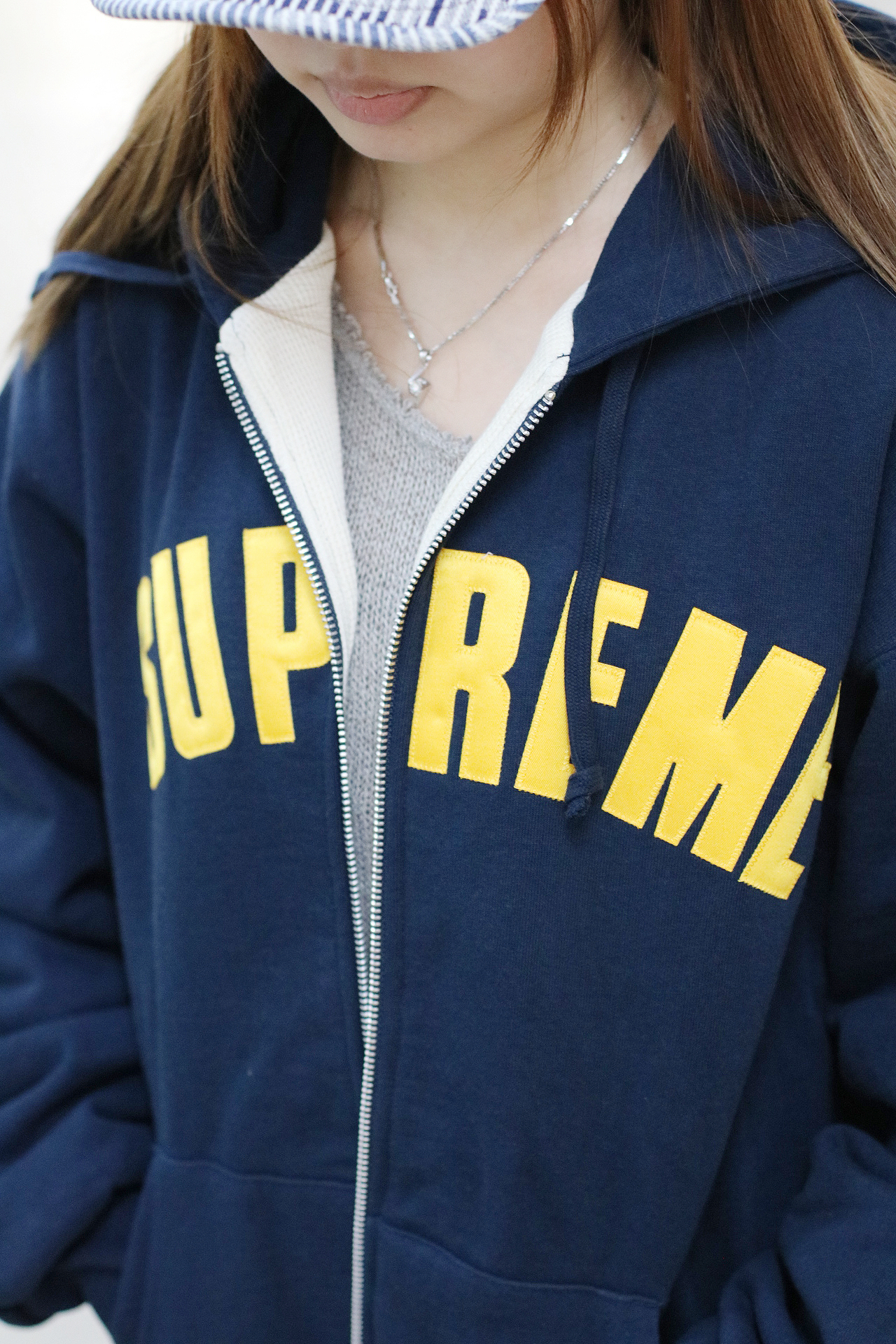 SUPREME ARC THERMAL LINED ZIP UP HOODED SWEATSHIRT NAVY