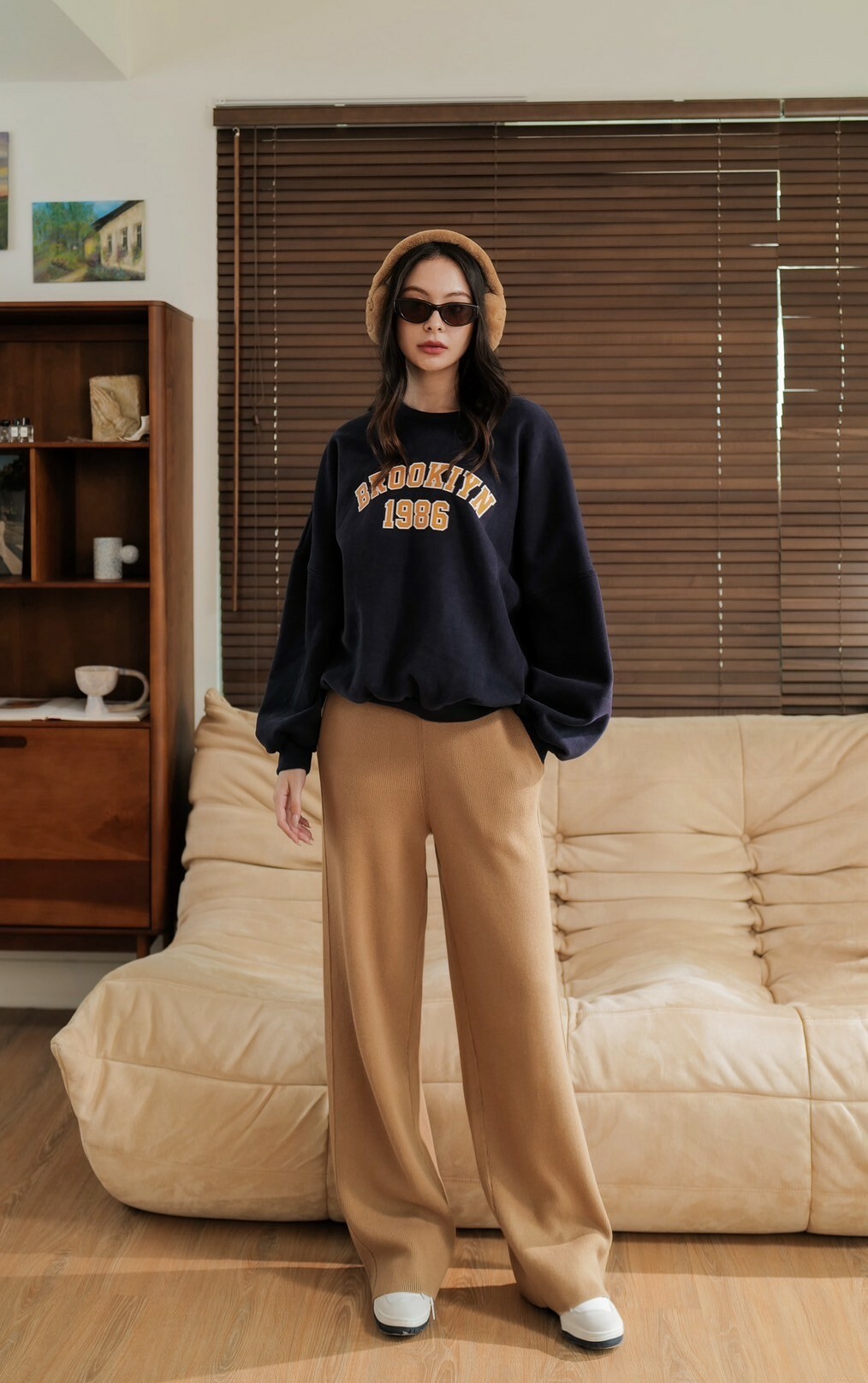 舒適針織長腿褲_AMISSA（咖）