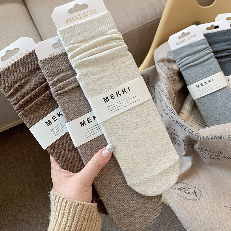 《5249》純色簡約美拉德長筒襪