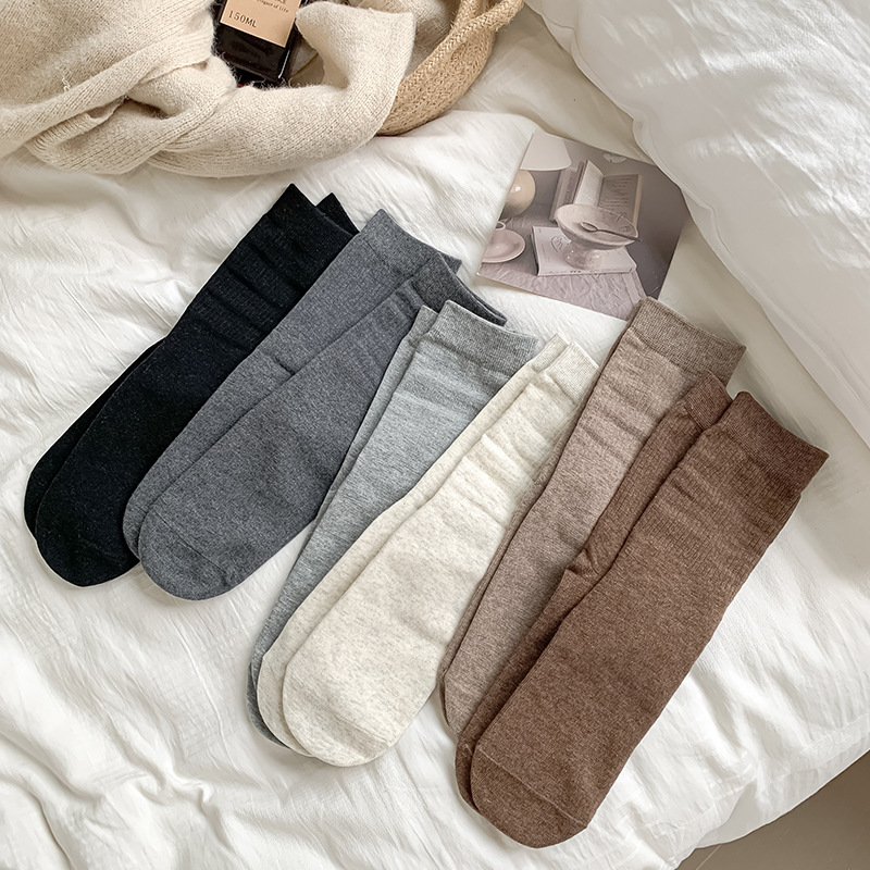 《5249》純色簡約美拉德長筒襪