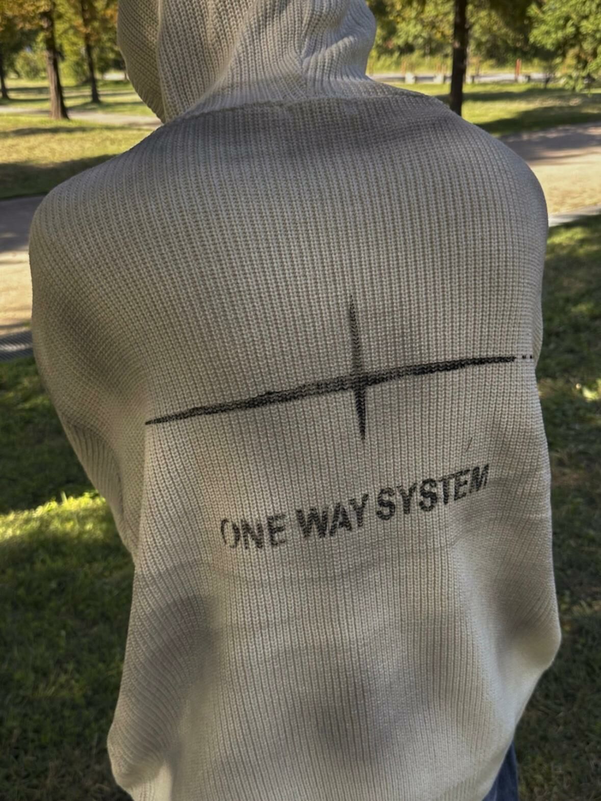 仿污英文字圖案連帽針織衫 T5599