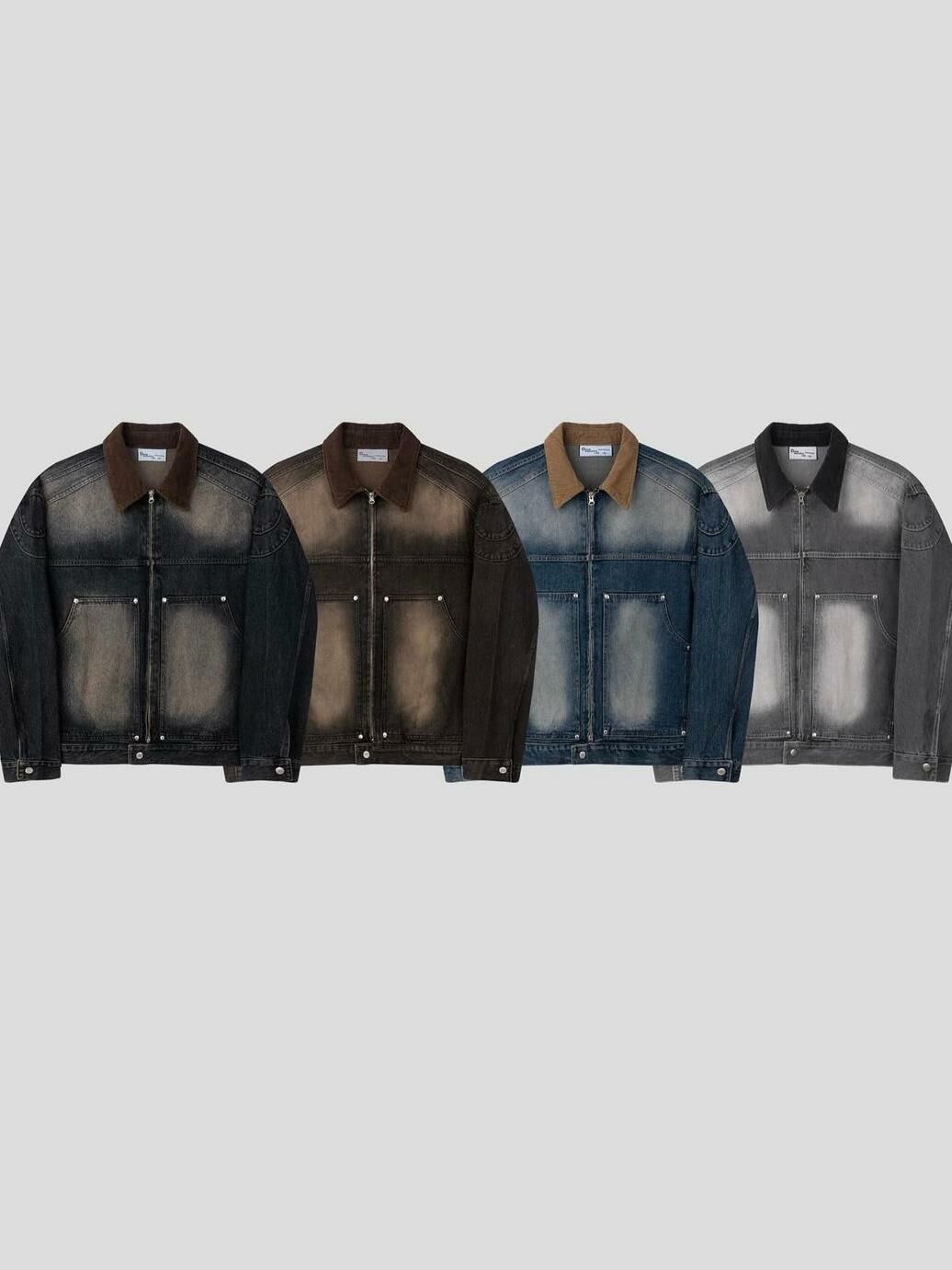 洗水拼領拉鍊牛仔褸 JK2566