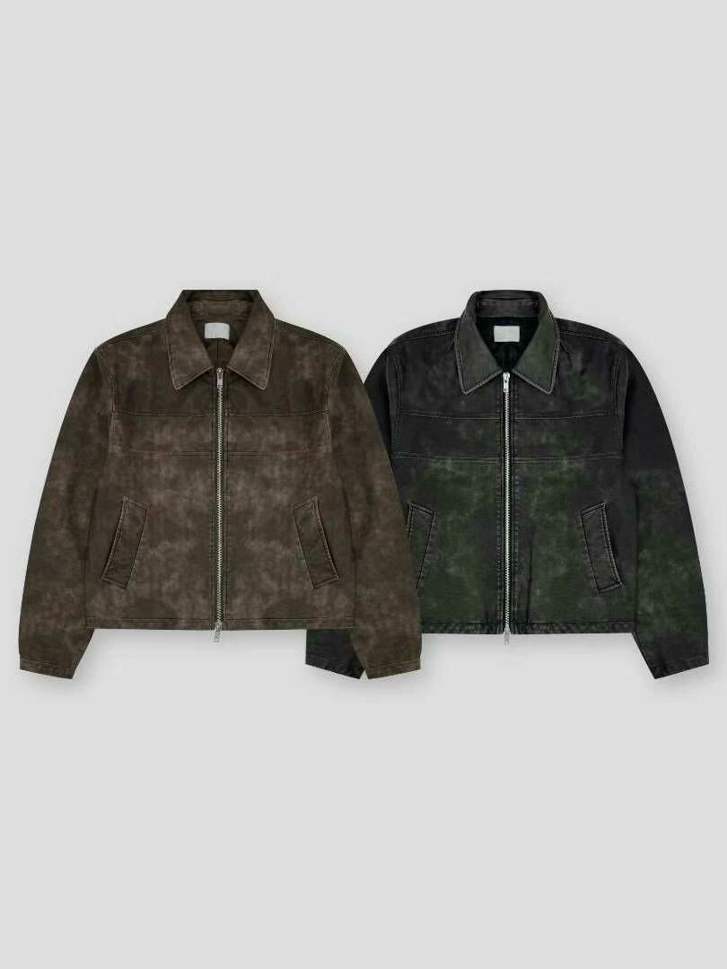 洗水反領拉鍊合成皮褸 JK2570