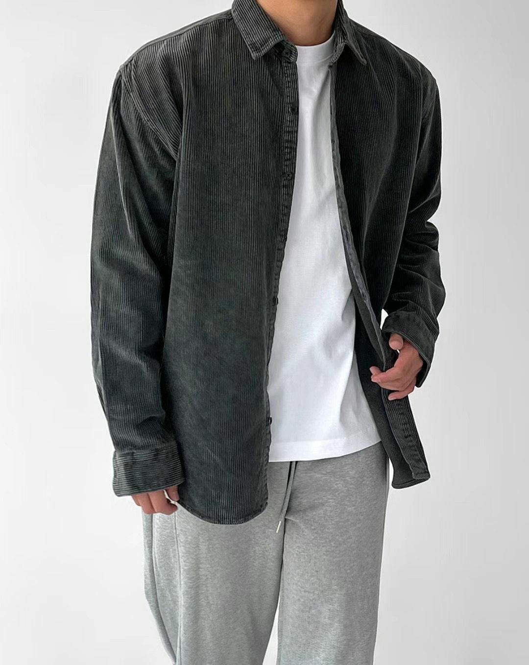 淨色燈心絨長袖恤衫 FATAL-024S