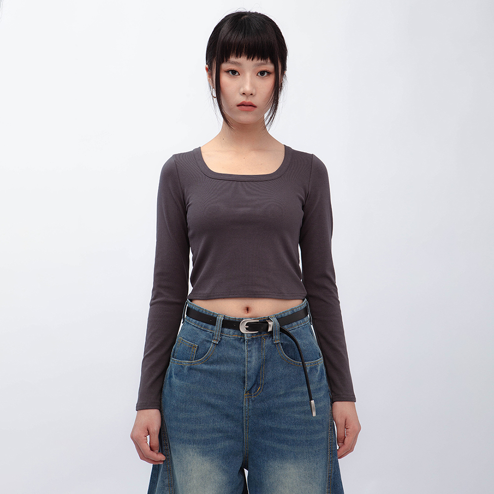 方領短款長袖上衣(in stock)