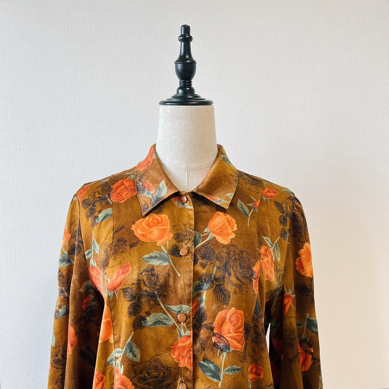 深秋橙玫瑰氣質古着上衣