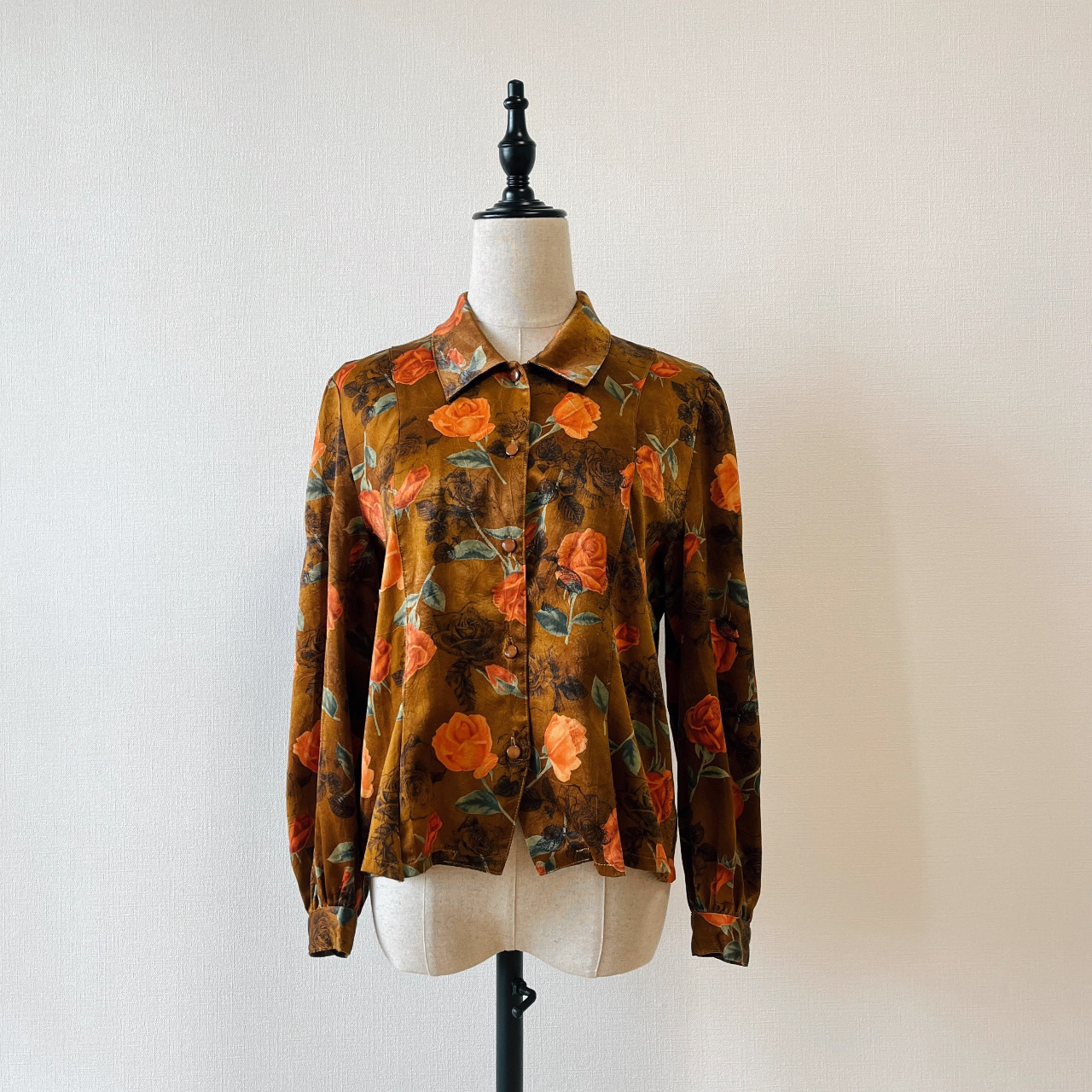 深秋橙玫瑰氣質古着上衣