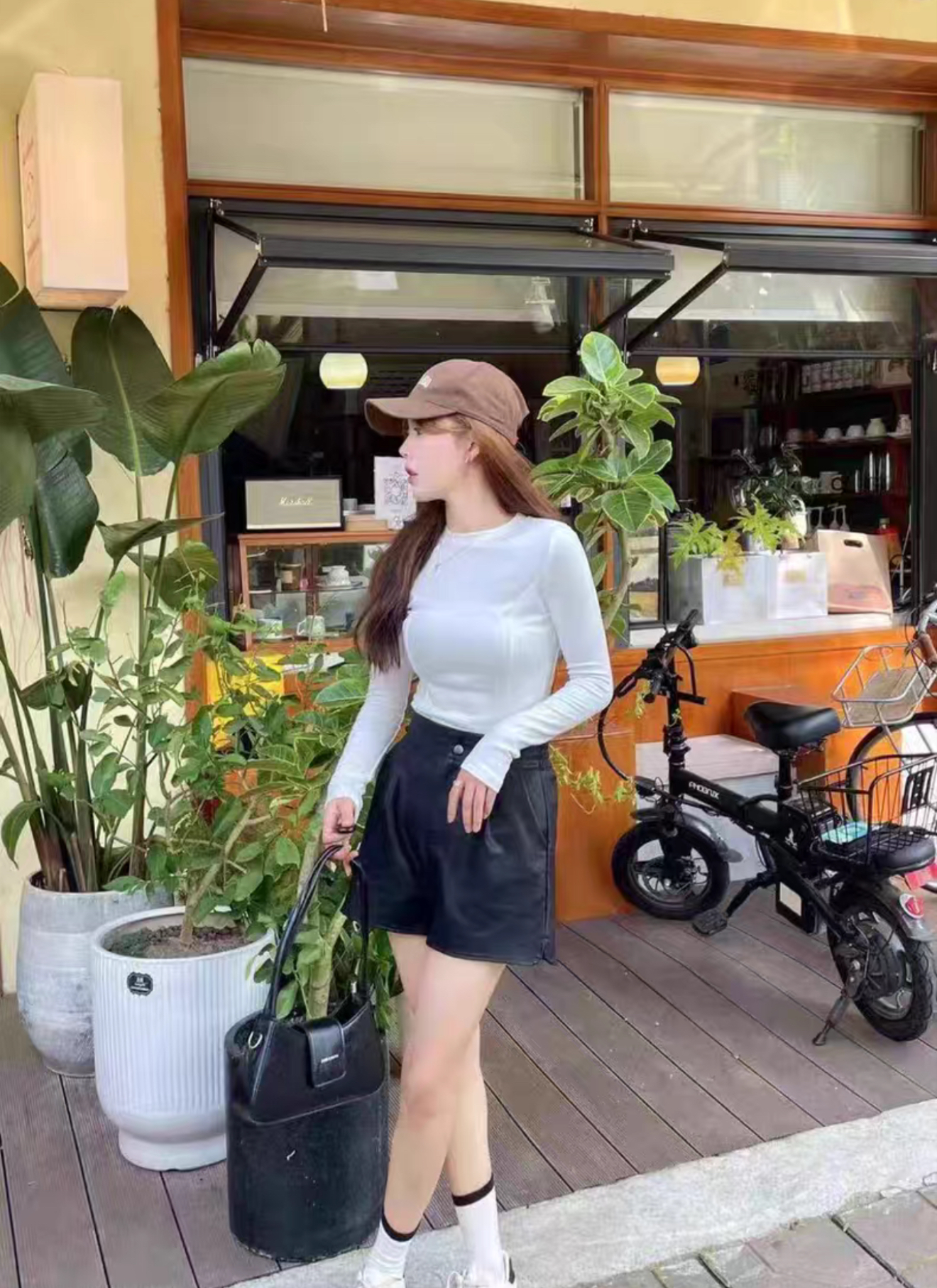 (GOAL)  秋冬穿搭必備 高腰皮短褲