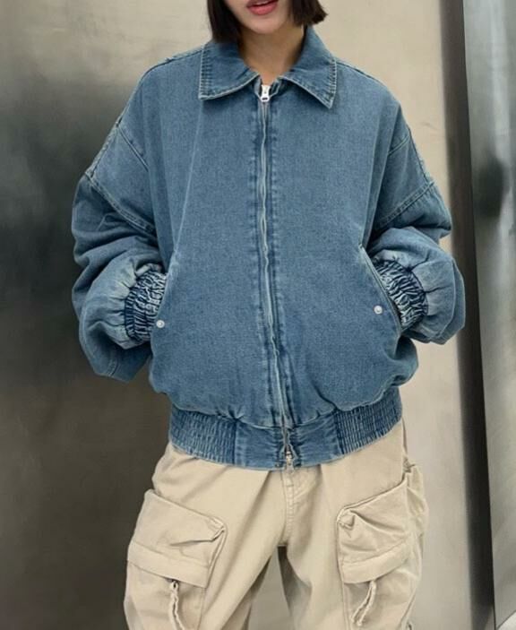 洗水反領拉鍊牛仔褸 Seeot-023JK