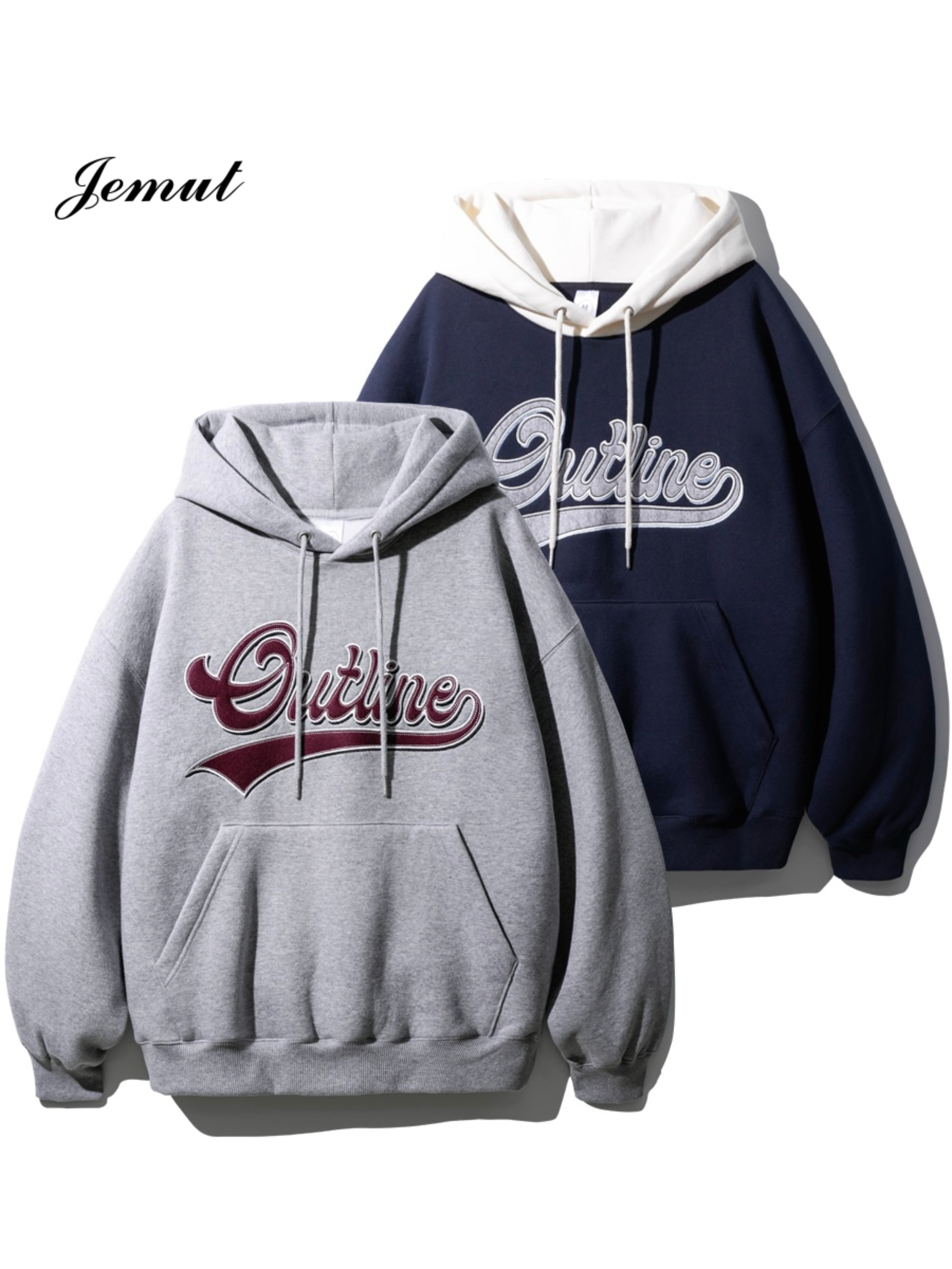 <預購> 韓國JEMUT Outline 超立體電繡刷毛帽T