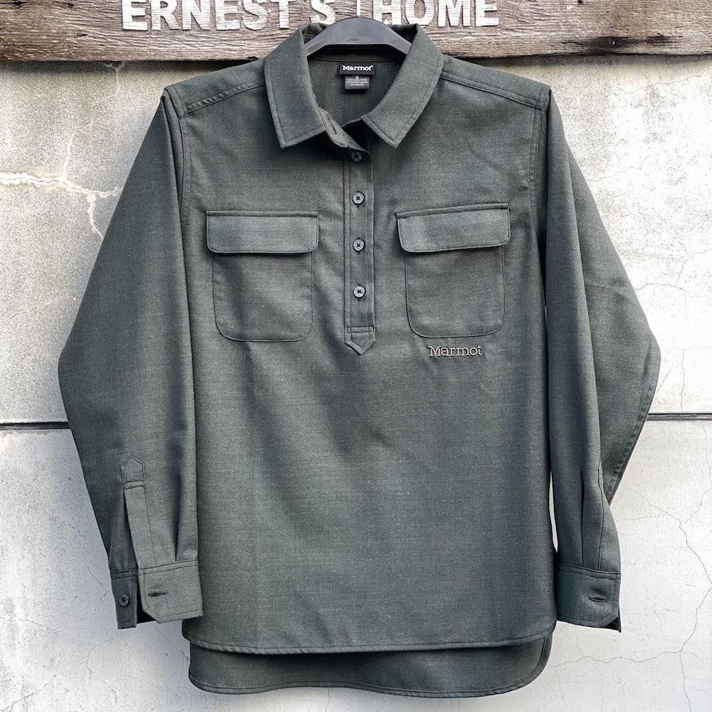 Marmot Women's Petal Pullover Shirts 女款半開襟美麗諾羊毛長袖襯衫 TSAWS057-J038 麻花綠 [HappyOutdoor]