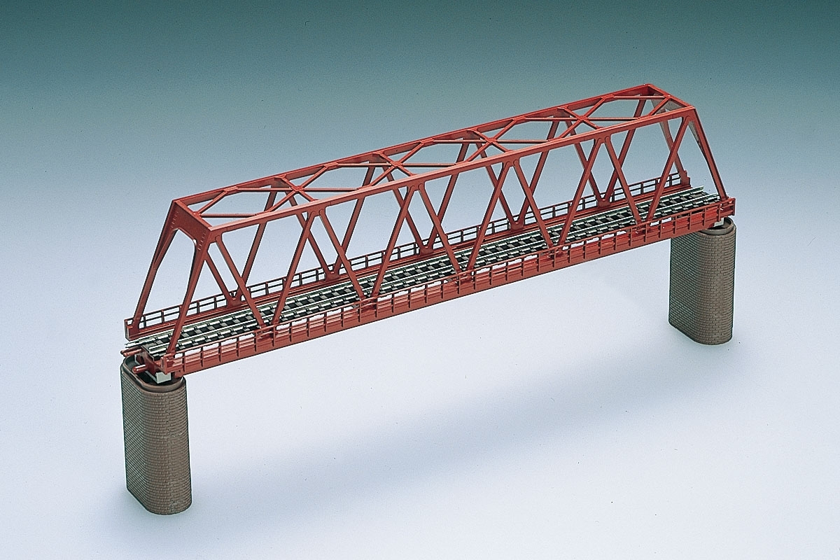 Tomix 3031 N Scale Single-track Truss Bridge (F) (Red) with 2 Brick Bridge Piers Included
