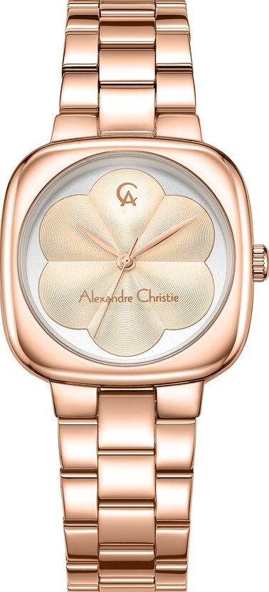 萬年鐘錶 - Alexandre Christie  花朵線條面盤玫瑰金方形不鏽鋼女錶  AC手錶  2984LHBRGLN   錶徑37.5MM