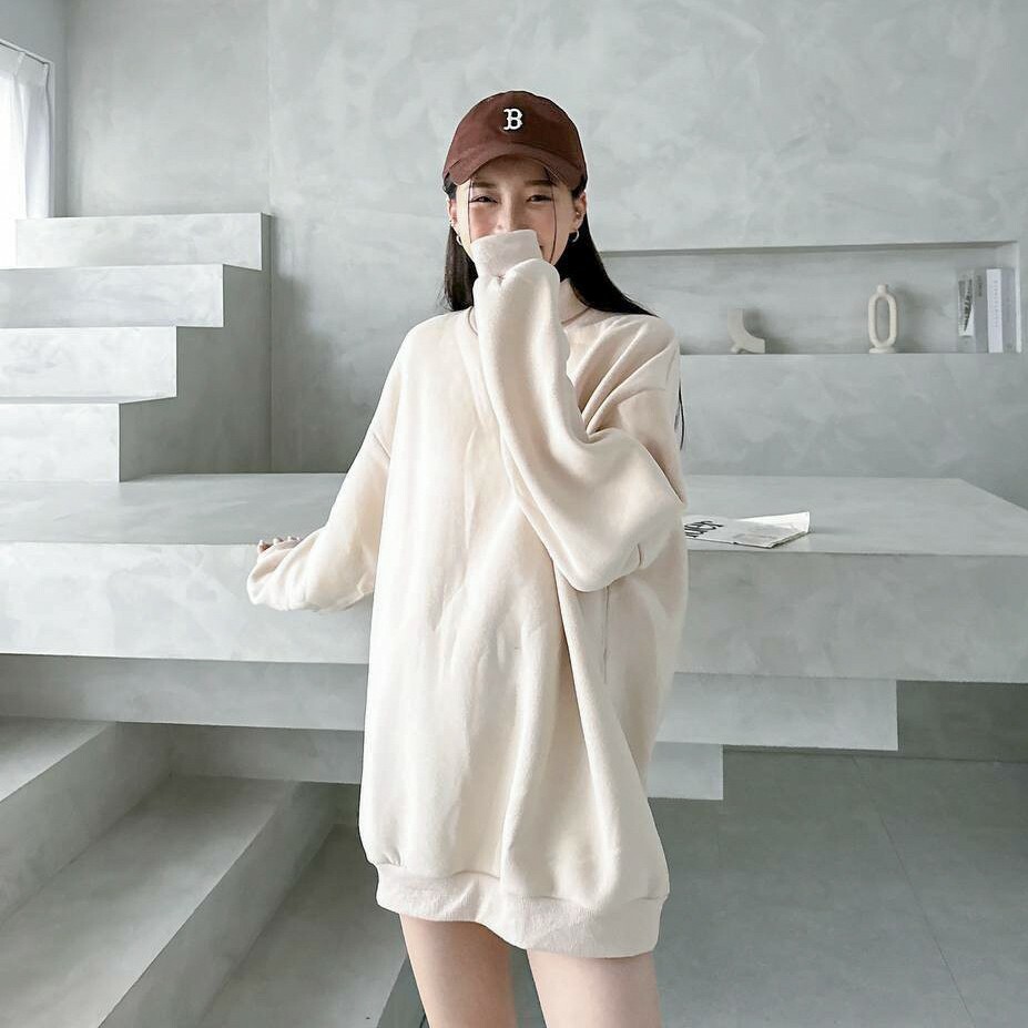 【刷毛 小高領】百搭素面 大學T 長袖 灰藍/杏色/淺可/淺灰 共四色 80191