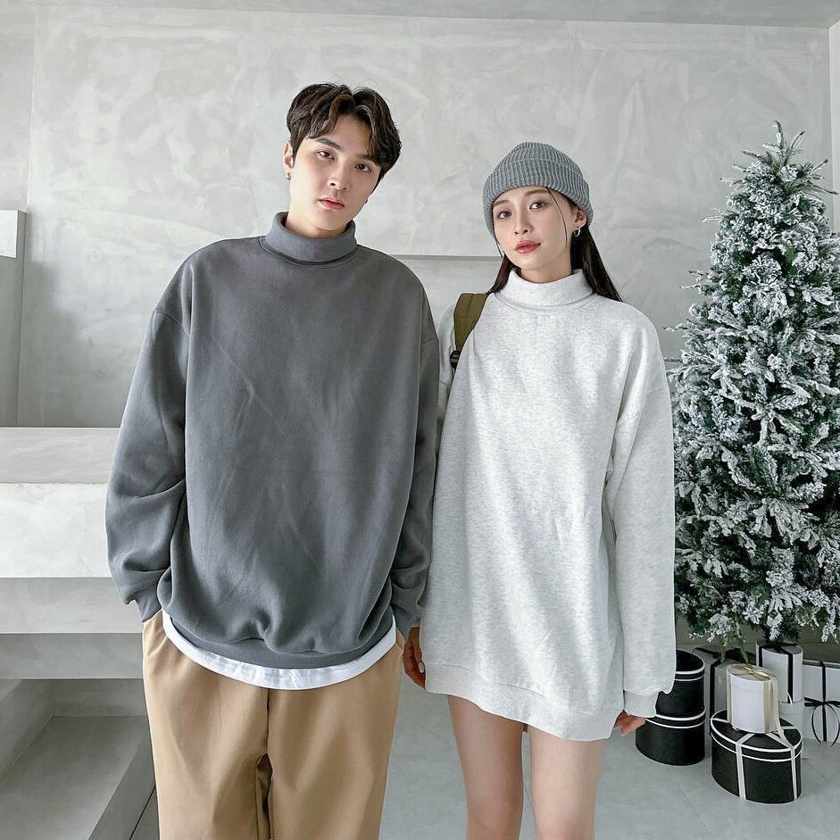 【刷毛 小高領】百搭素面 大學T 長袖 灰藍/杏色/淺可/淺灰 共四色 80191